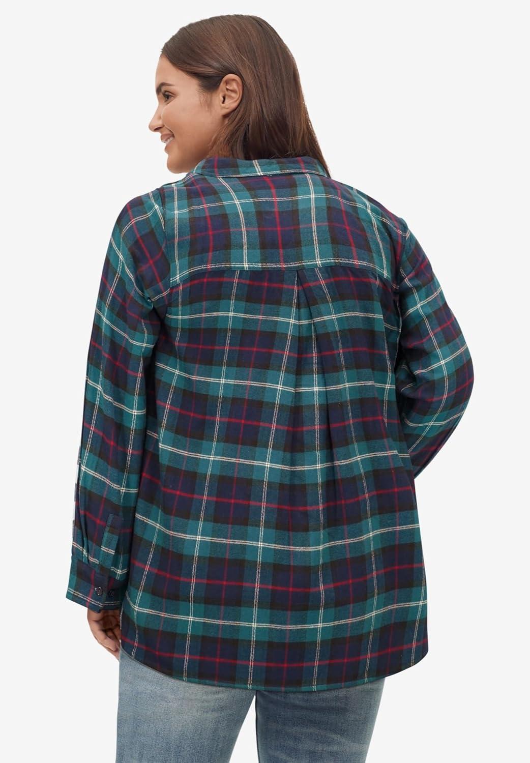 image:imageellos Plus Size Plaid Flannel ShirtExotic Peacock Plaid