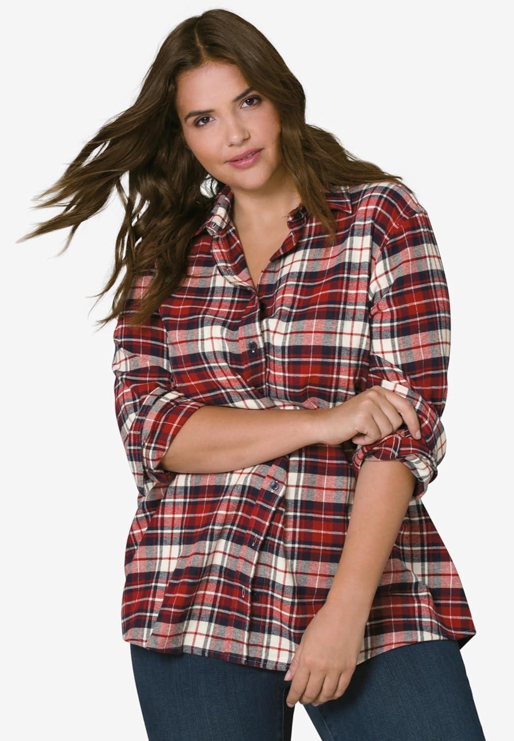 image:imageellos Plus Size Plaid Flannel ShirtNavy Plaid