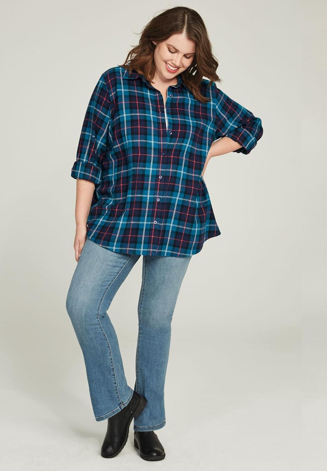 image:imageellos Plus Size Plaid Flannel ShirtOlive Blush Plaid