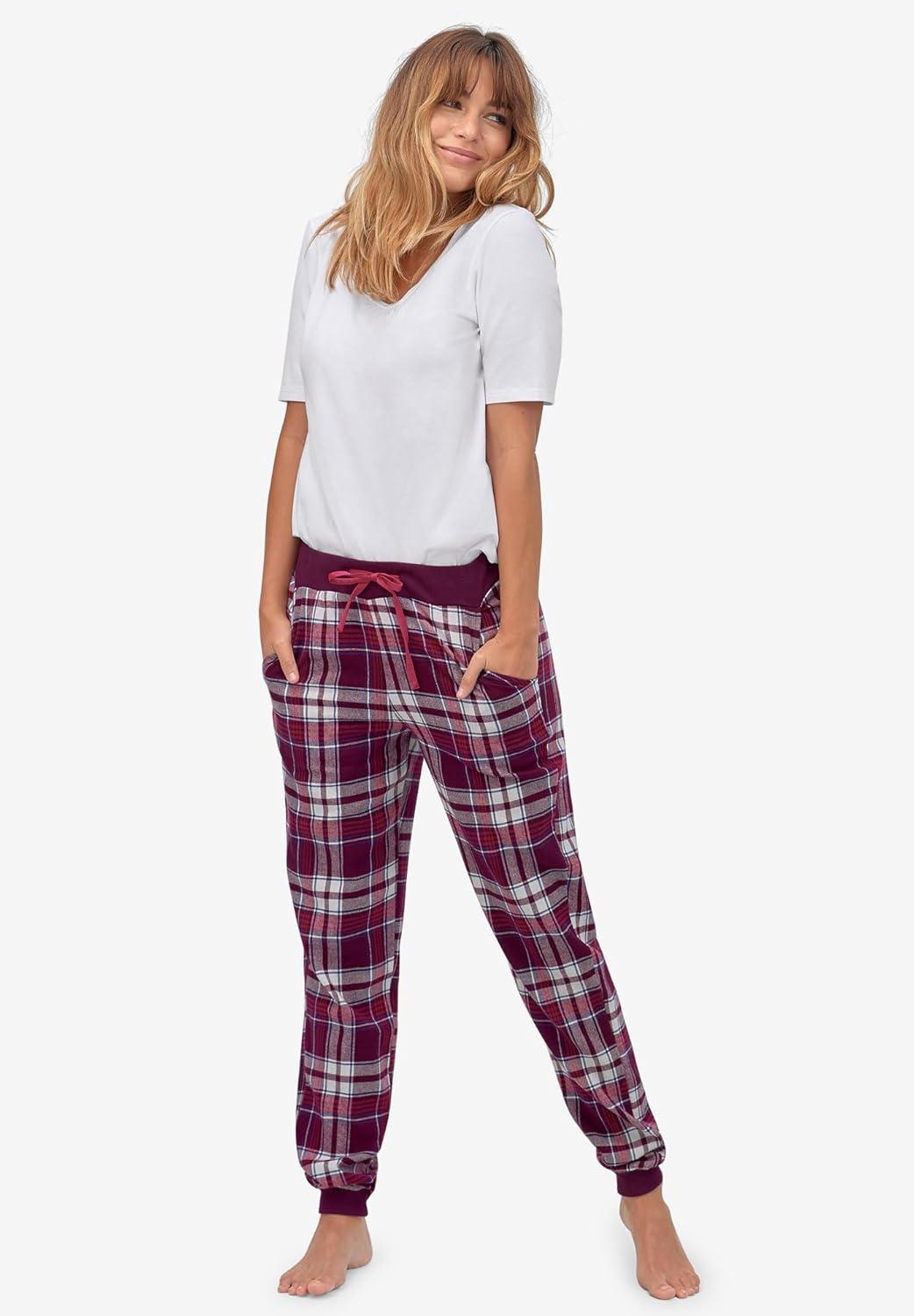 image:imageellos Plus Size Plaid Flannel Sleep PantsGrey White Plaid