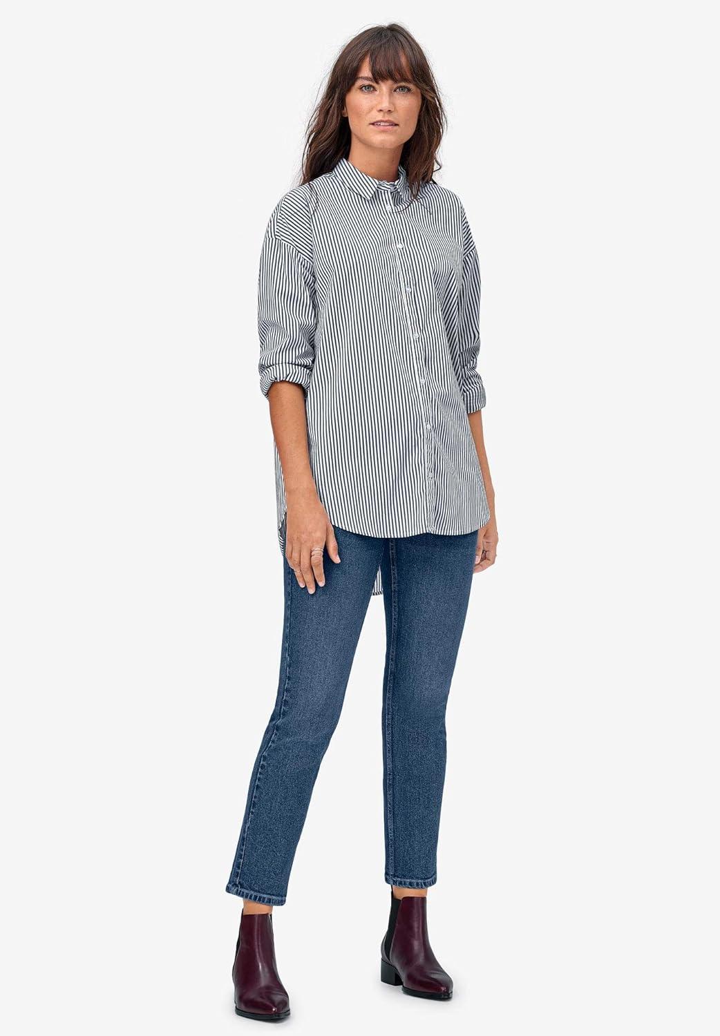 image:imageellos Plus Size Relaxed Button Front Stretch Tunic ShirtWhite