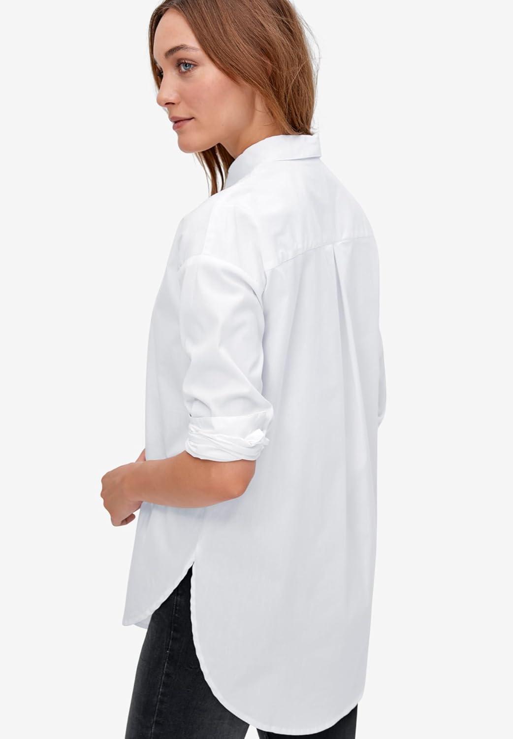 image:imageellos Plus Size Relaxed Button Front Stretch Tunic ShirtWhite