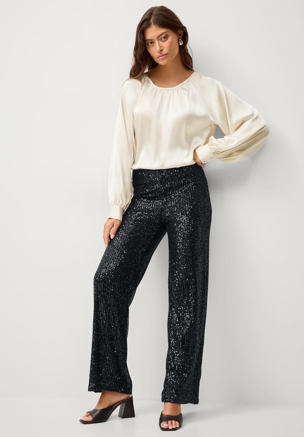 image:imageellos Plus Size Relaxed Sequin Pants With Elastic WaistBlack