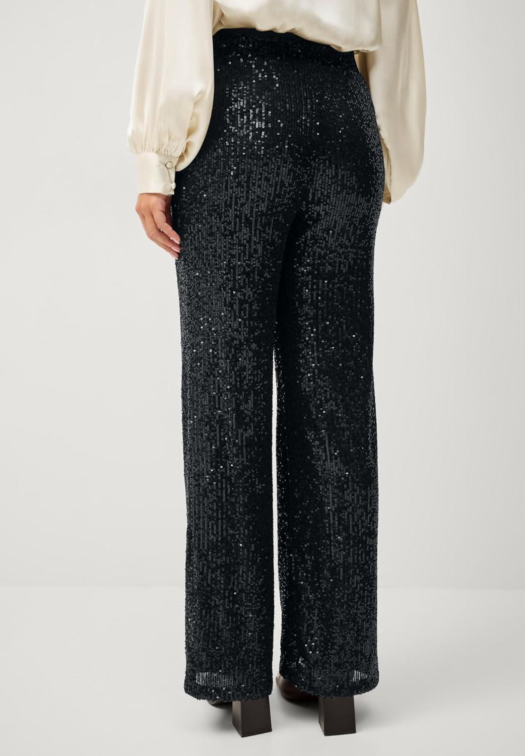 image:imageellos Plus Size Relaxed Sequin Pants With Elastic WaistBlack