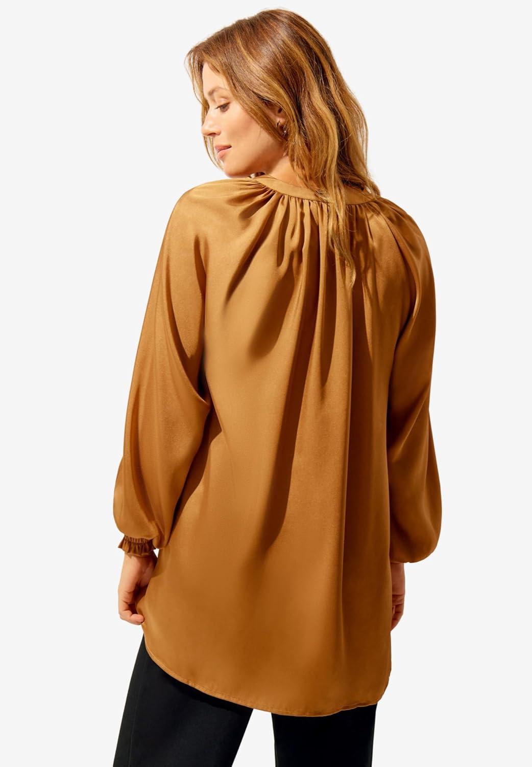 image:imageellos Plus Size Satin VNeck Tunic With Blouson SleevesClassic Red