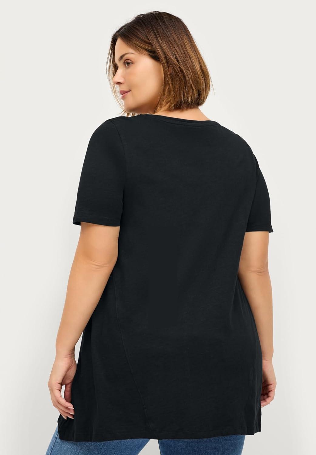 image:imageellos Plus Size Side Point Hem Scoop Neck TunicBlack
