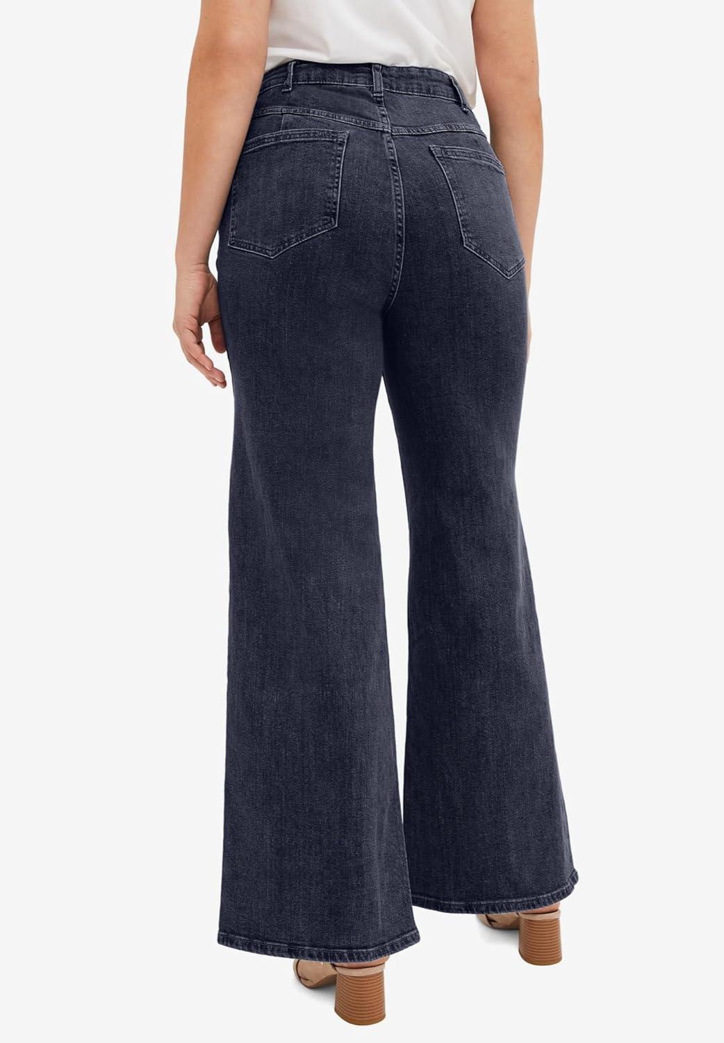 image:imageellos Plus Size Stretch HighWaist Wide Leg JeansDark Stonewash