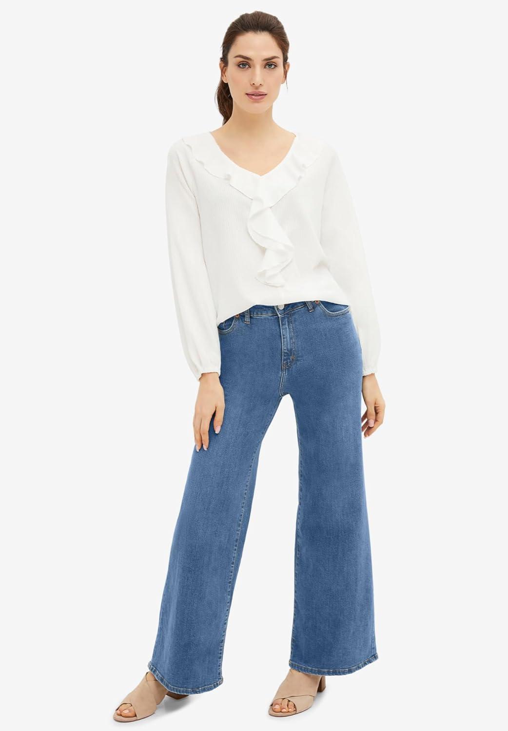 image:imageellos Plus Size Stretch HighWaist Wide Leg JeansMedium Stonewash