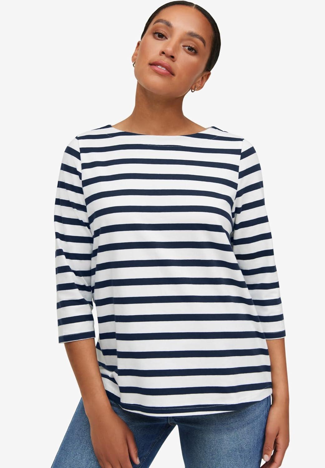 image:imageellos Plus Size Stretch Knit Scoop Neck 34 Sleeve TopWhite