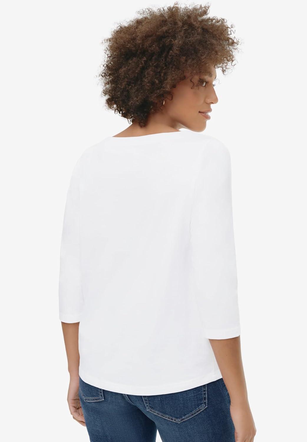 image:imageellos Plus Size Stretch Knit Scoop Neck 34 Sleeve TopWhite