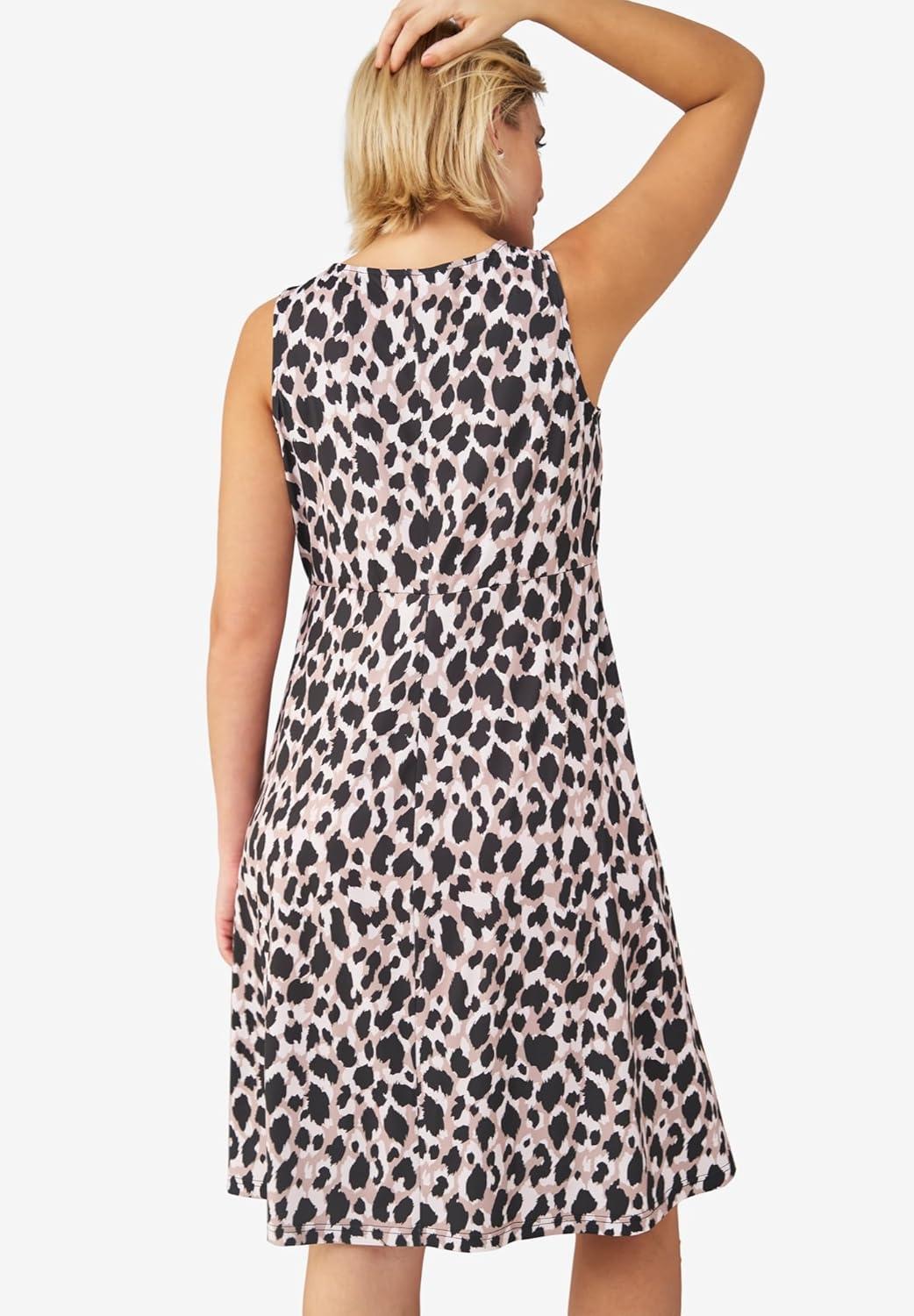 image:imageellos Plus Size Stretch Knit Scoop Neck Sleeveless Fit and Flare DressAnimal Print