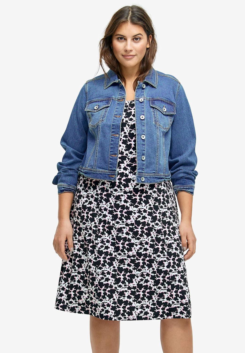 image:imageellos Plus Size Stretch Knit Scoop Neck Sleeveless Fit and Flare DressMulti Floral