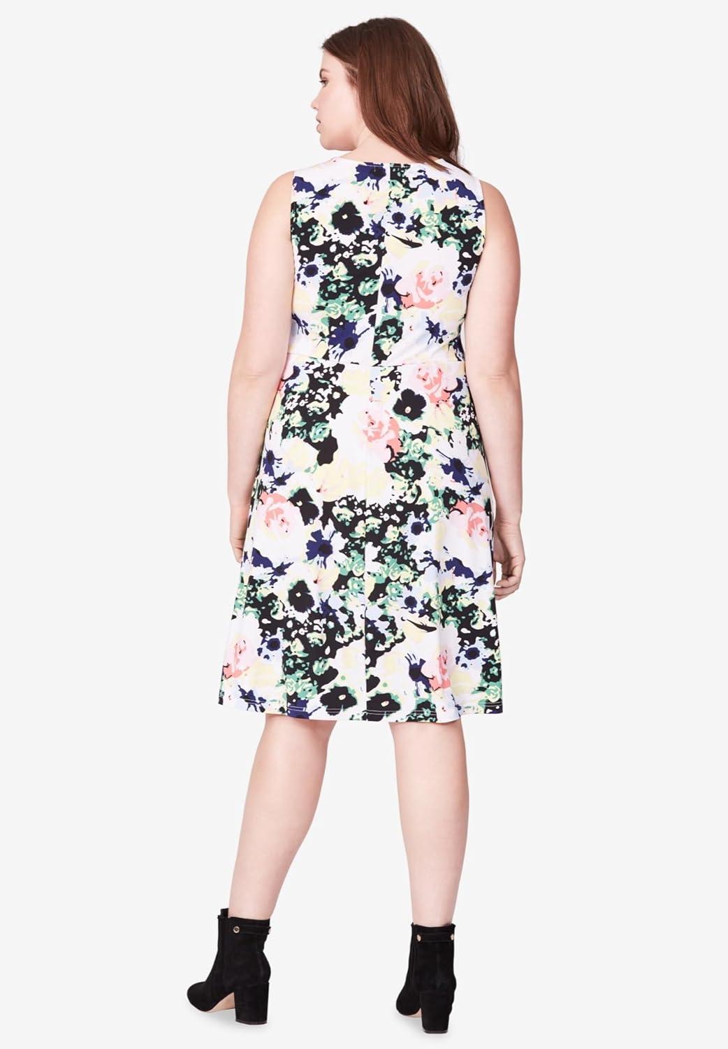 image:imageellos Plus Size Stretch Knit Scoop Neck Sleeveless Fit and Flare DressMulti Floral