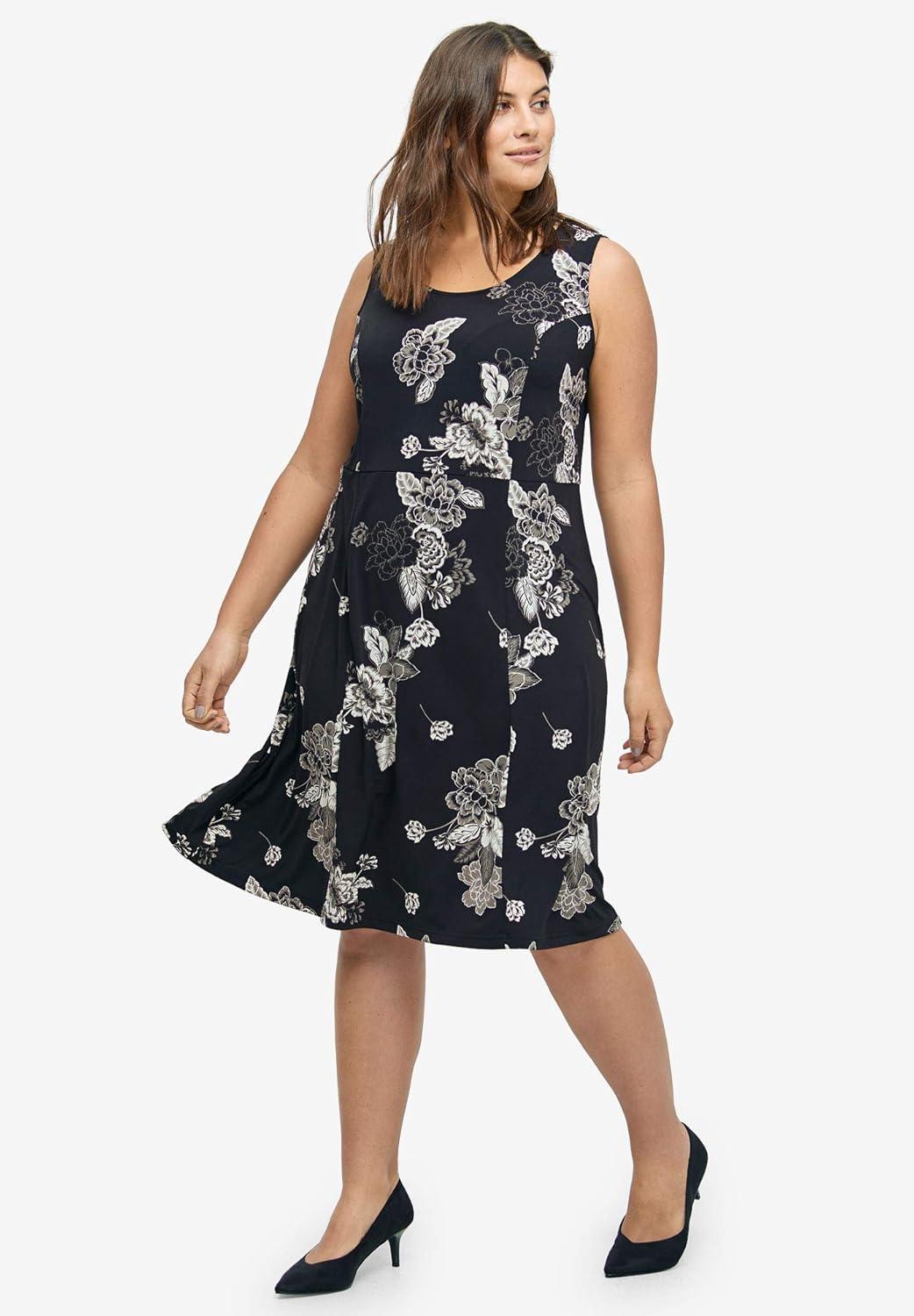 image:imageellos Plus Size Stretch Knit Scoop Neck Sleeveless Fit and Flare DressMulti Floral