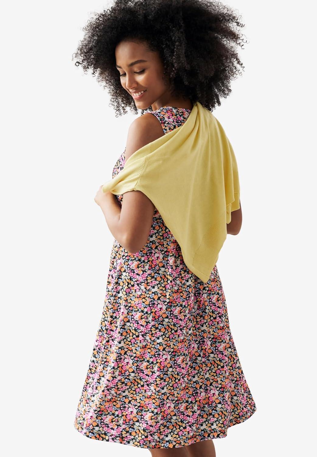 image:imageellos Plus Size Stretch Knit Scoop Neck Sleeveless Fit and Flare DressPale Blush Black Floral