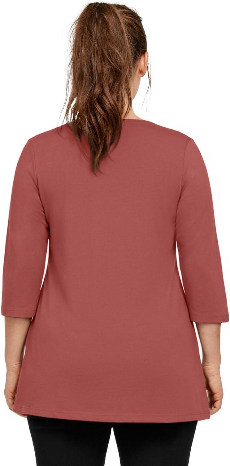 image:imageellos Plus Size Stretch Knit VNeck 34 Sleeve Knot Front TunicShadow Rose