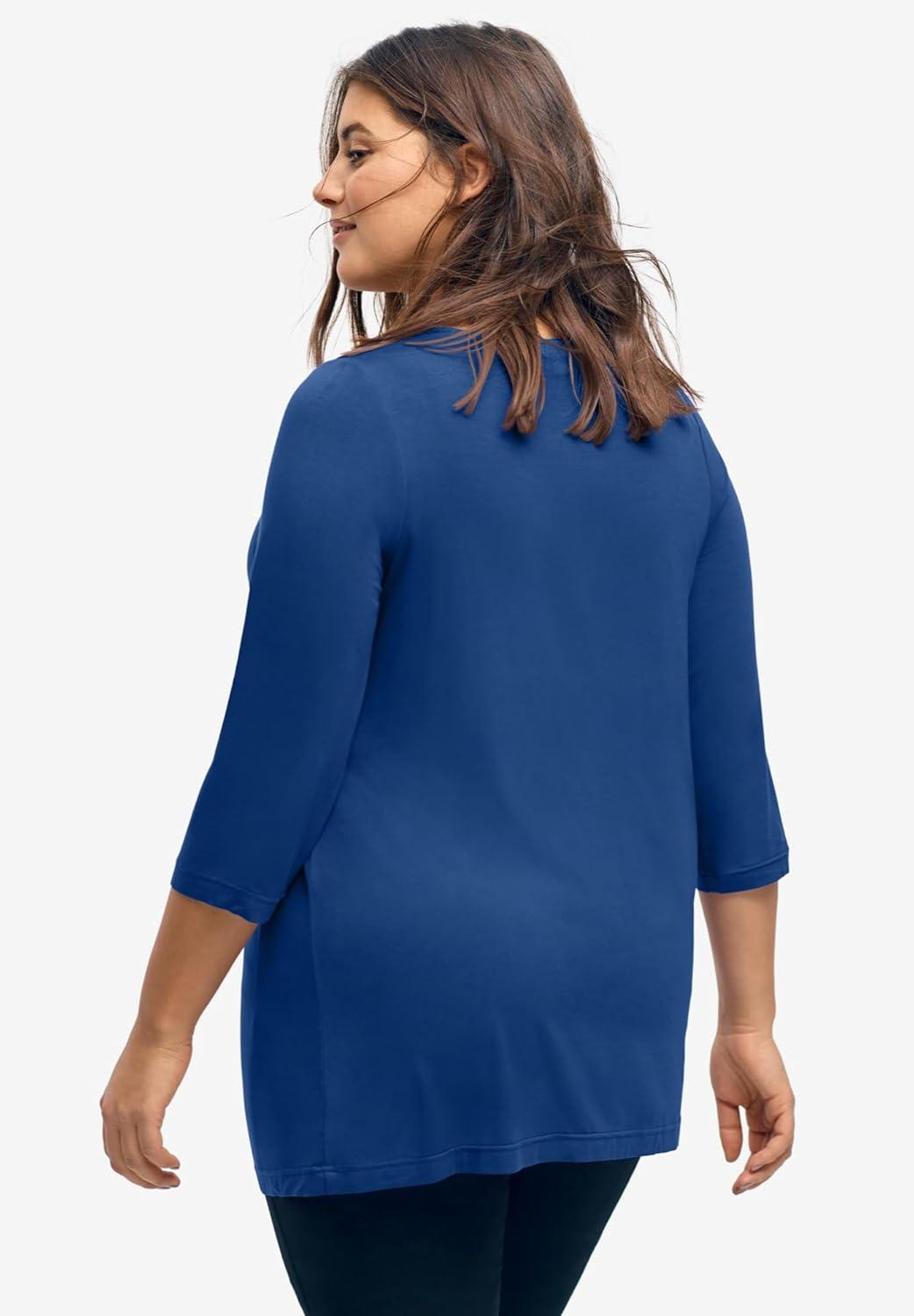 image:imageellos Plus Size Stretch Knit VNeck 34 Sleeve Knot Front TunicTwilight Blue