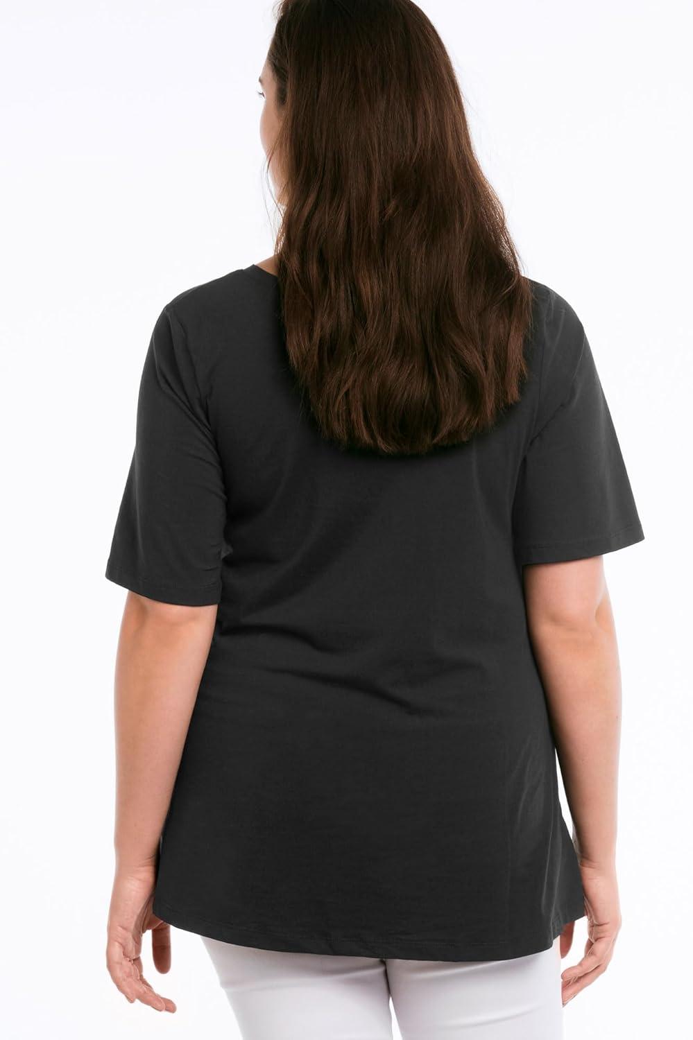 image:imageellos Plus Size Stretch Knit VNeck Short Sleeve Chest Pocket TunicBlack