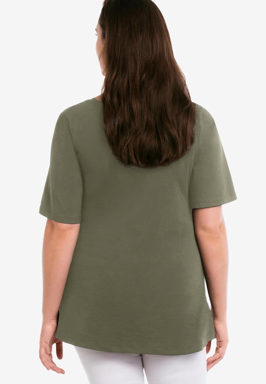 image:imageellos Plus Size Stretch Knit VNeck Short Sleeve Chest Pocket TunicBurnt Olive