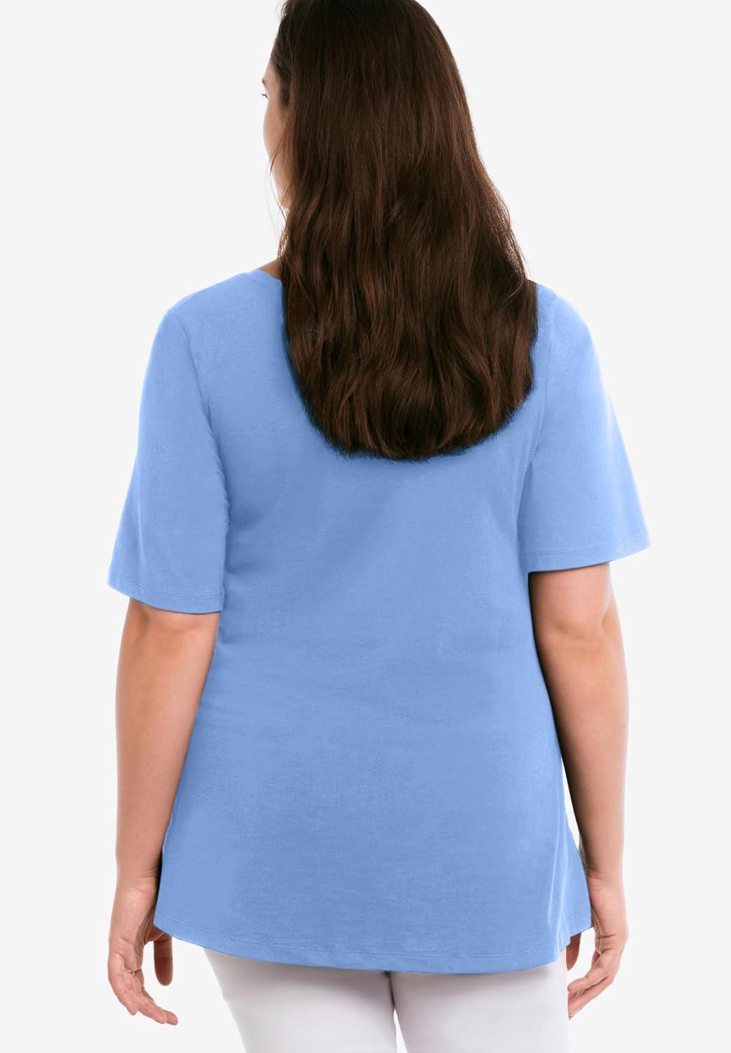 image:imageellos Plus Size Stretch Knit VNeck Short Sleeve Chest Pocket TunicFrench Blue
