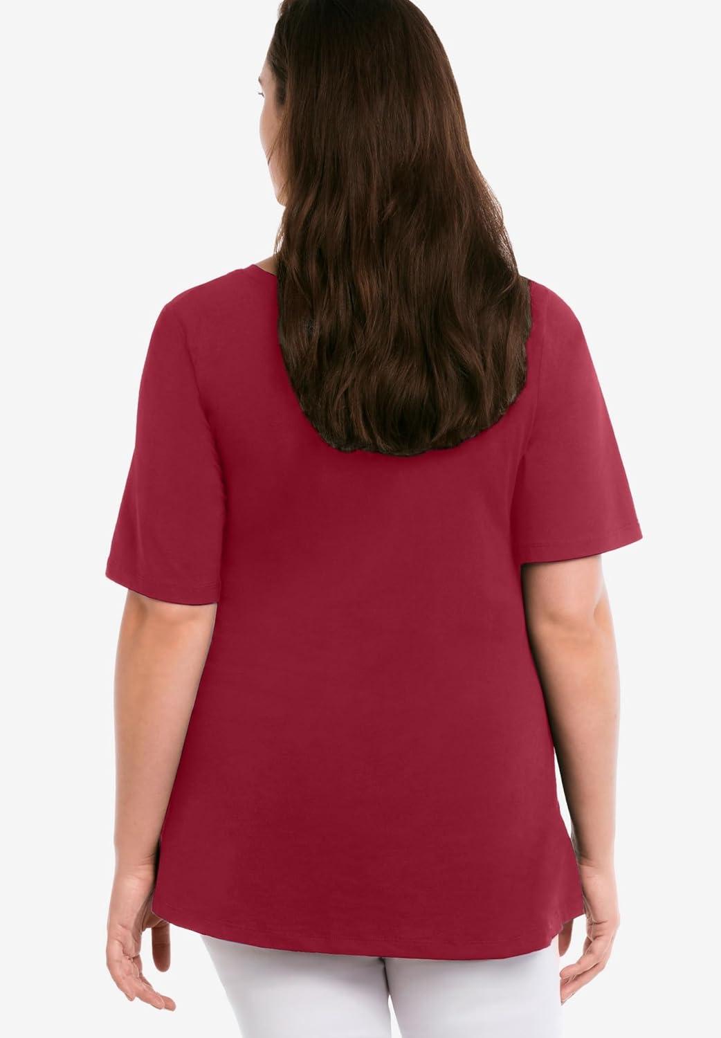 image:imageellos Plus Size Stretch Knit VNeck Short Sleeve Chest Pocket TunicFresh Pomegranate