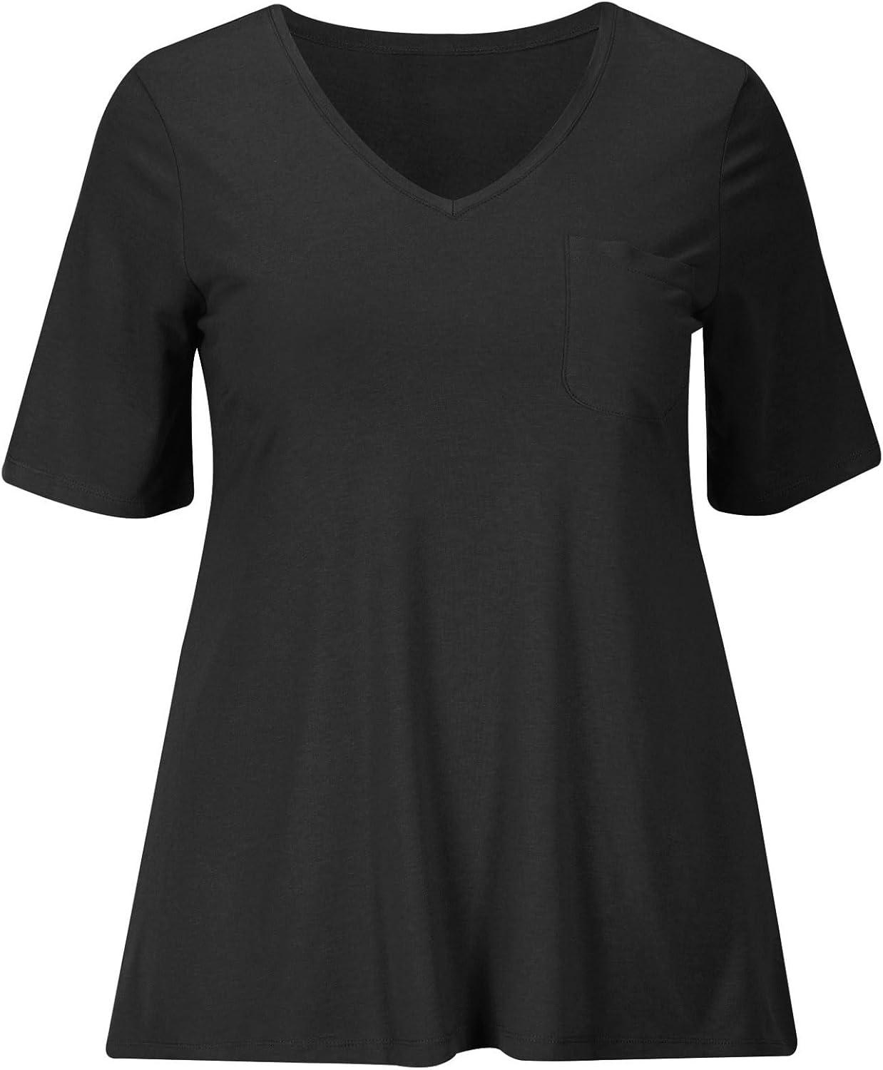 image:imageellos Plus Size Stretch Knit VNeck Short Sleeve Chest Pocket TunicFresh Pomegranate