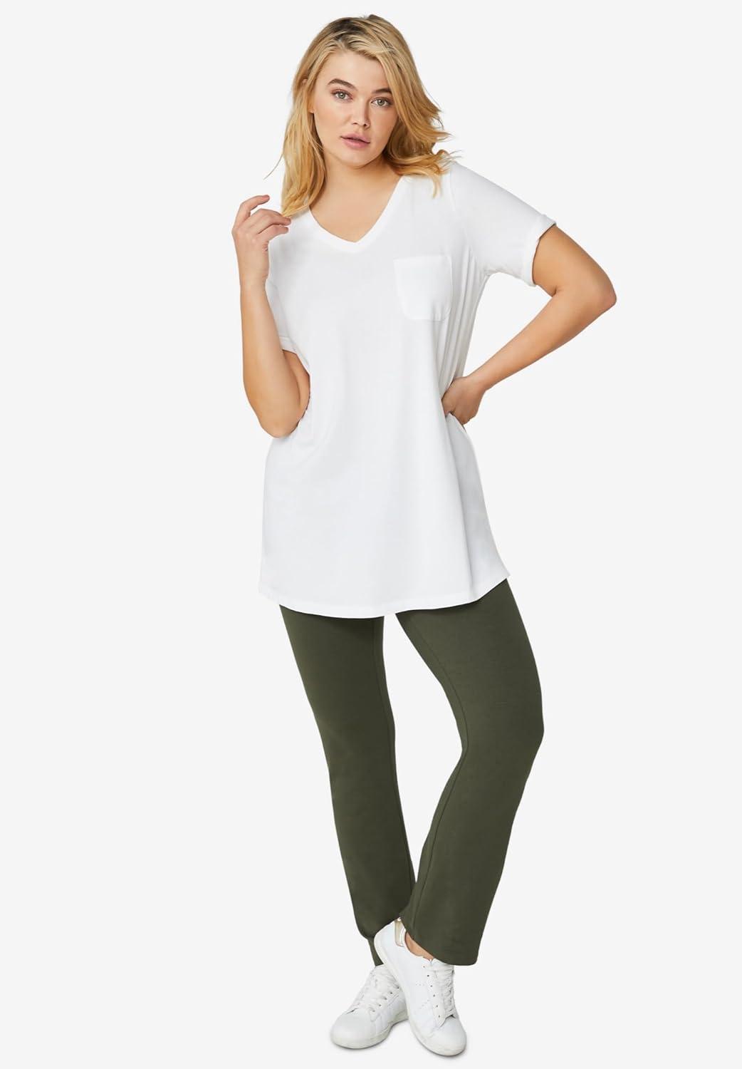 image:imageellos Plus Size Stretch Knit VNeck Short Sleeve Chest Pocket TunicMarine Blue