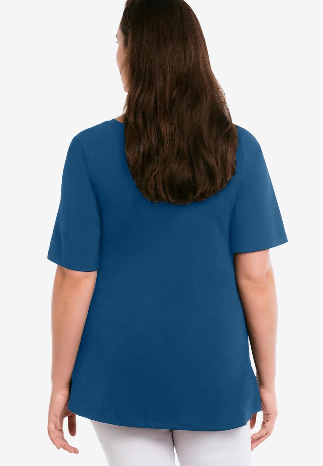 image:imageellos Plus Size Stretch Knit VNeck Short Sleeve Chest Pocket TunicMarine Blue