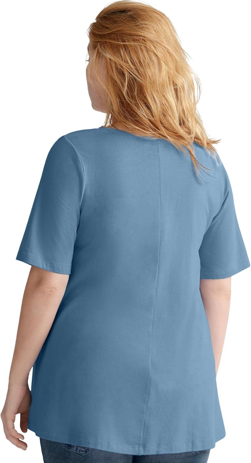 image:imageellos Plus Size Stretch Knit VNeck Short Sleeve TunicBlue Shadow