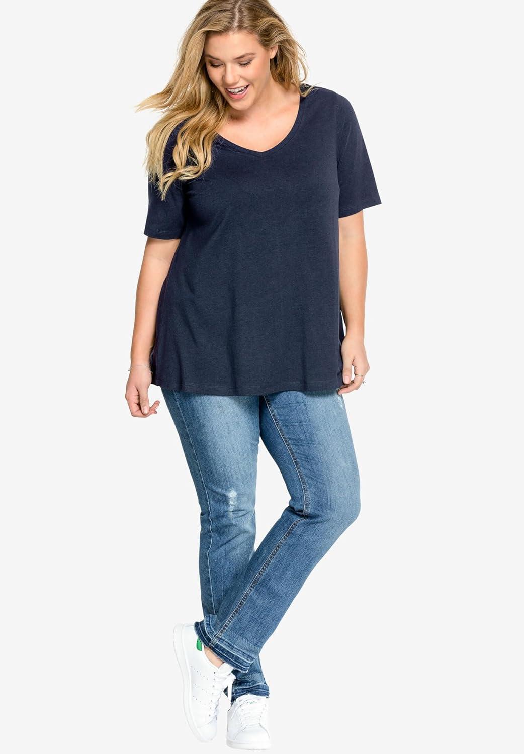 image:imageellos Plus Size Stretch Knit VNeck Short Sleeve TunicKelly Green