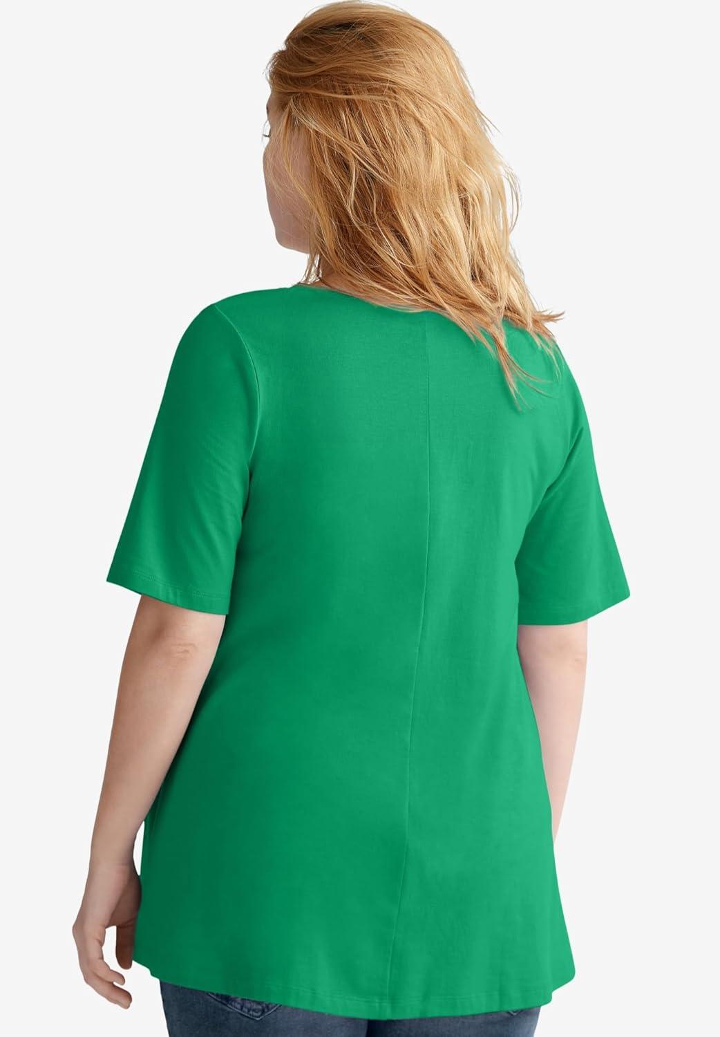 image:imageellos Plus Size Stretch Knit VNeck Short Sleeve TunicKelly Green