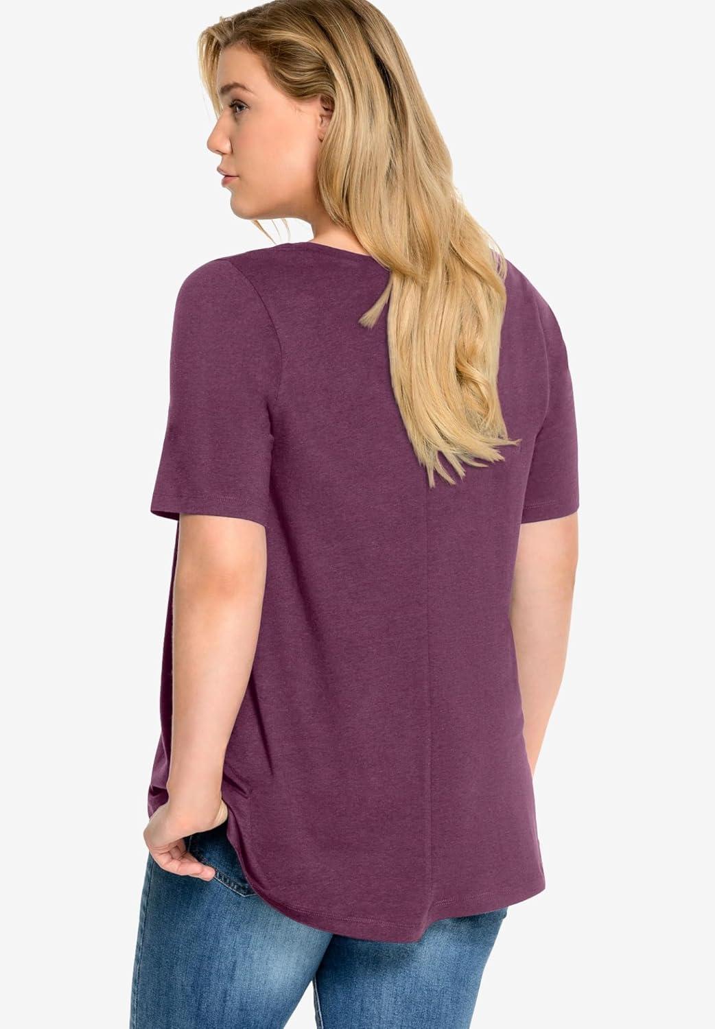 image:imageellos Plus Size Stretch Knit VNeck Short Sleeve TunicNavy
