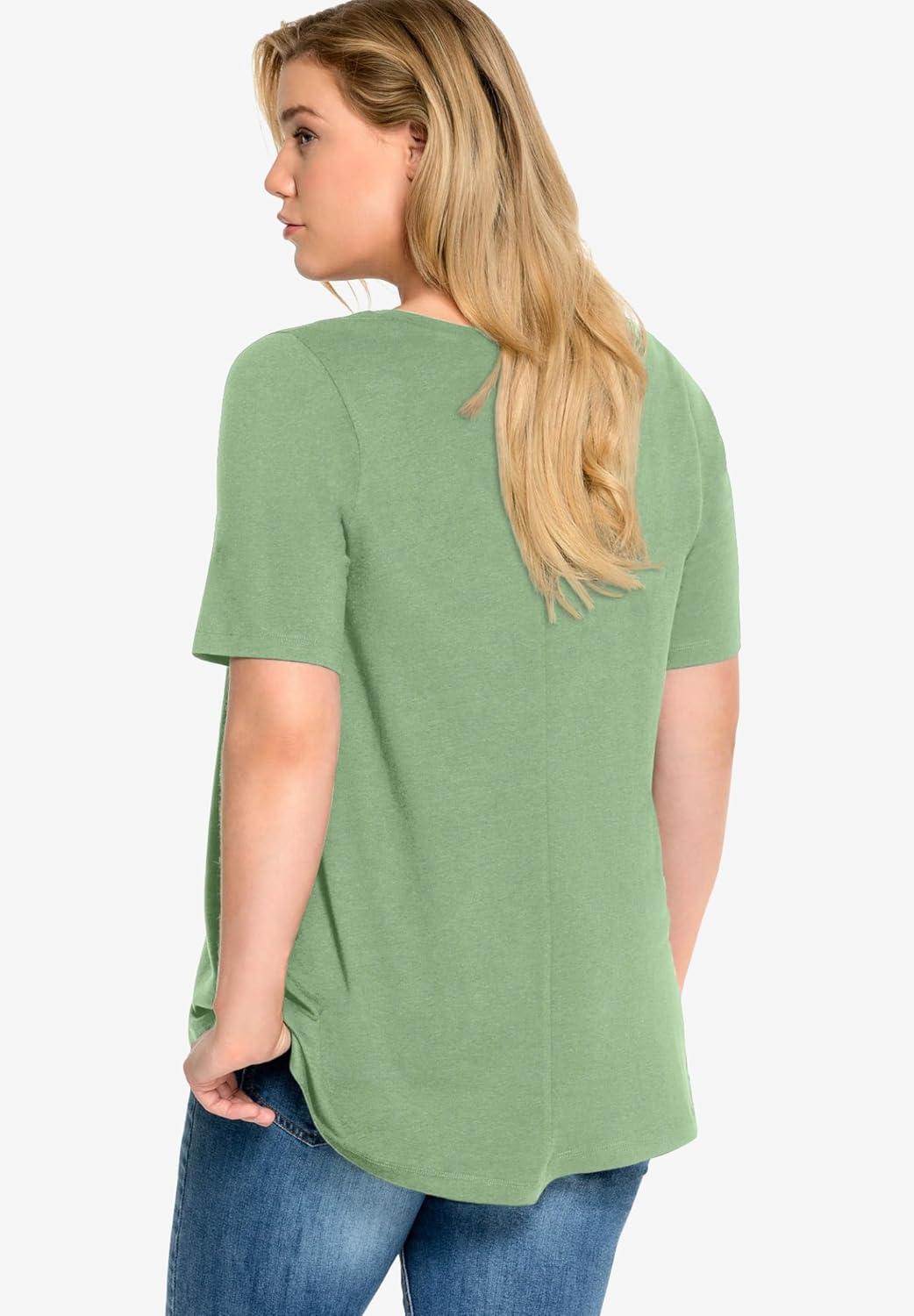 image:imageellos Plus Size Stretch Knit VNeck Short Sleeve TunicSage Mist