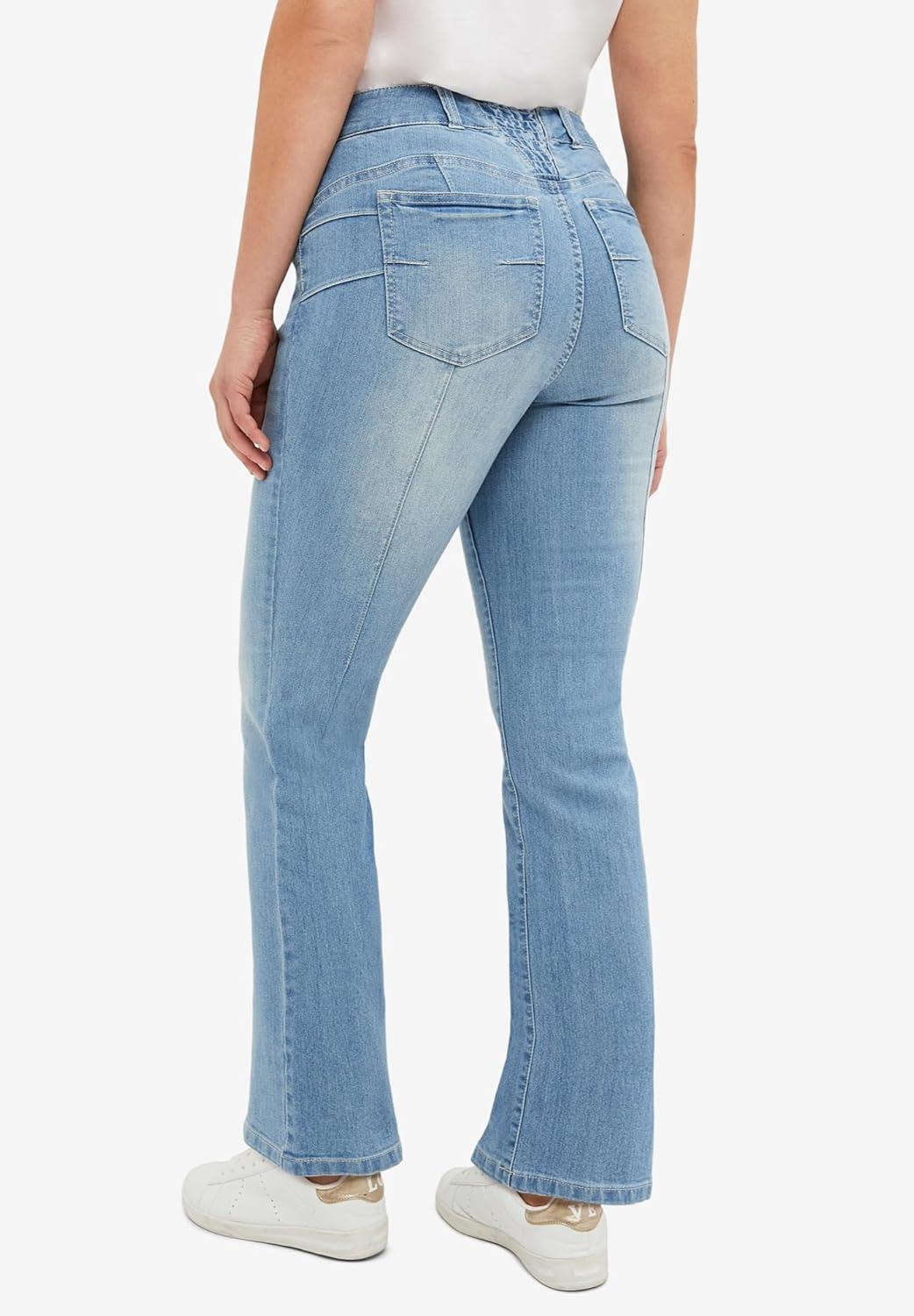 image:imageellos Plus Size Stretch MidRise Back Elastic Bootcut JeansLight Stonewash