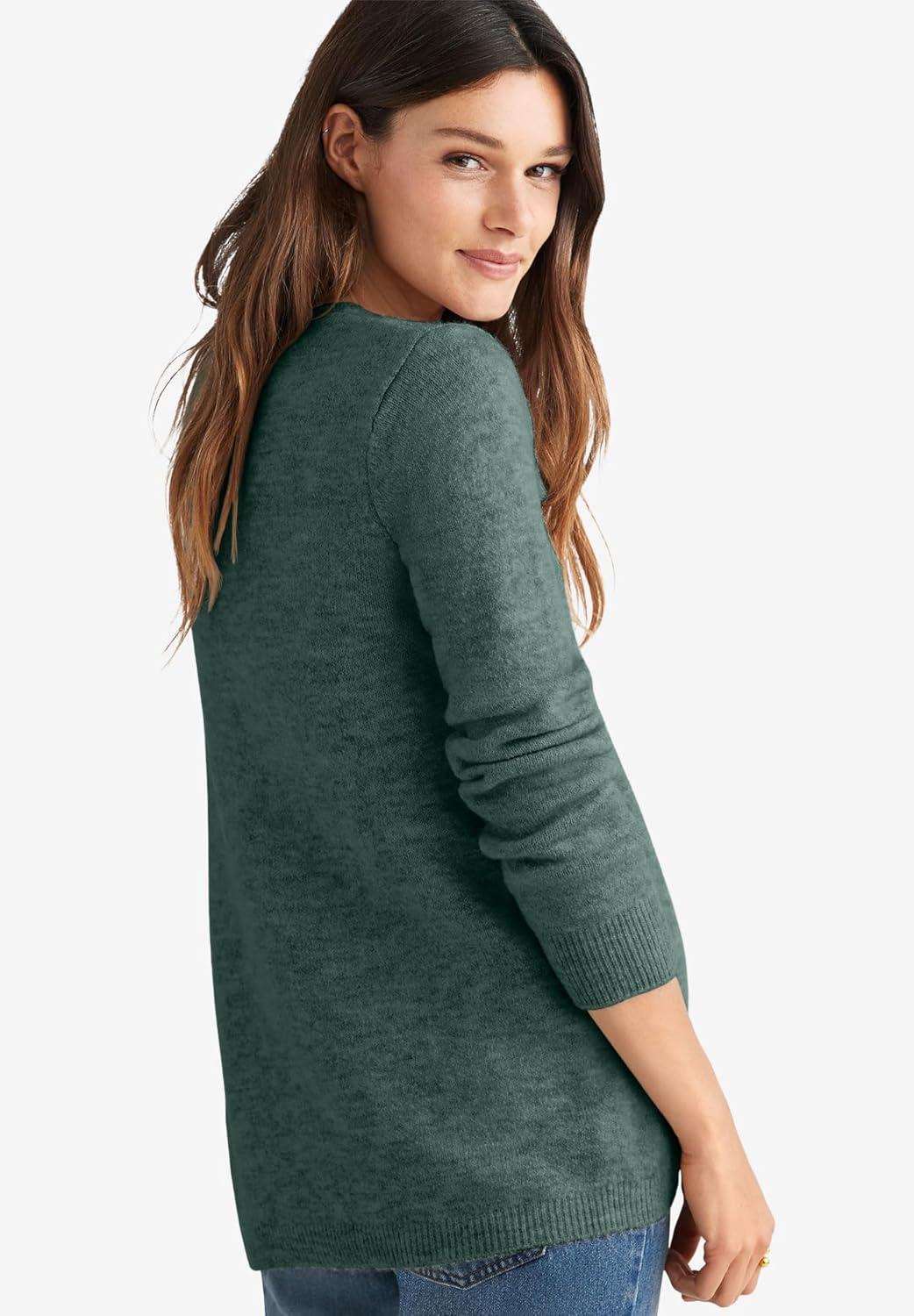 image:imageellos Plus Size Stretch Scoop Neck Curved Hem with Buttons Pullover SweaterDeep Emerald