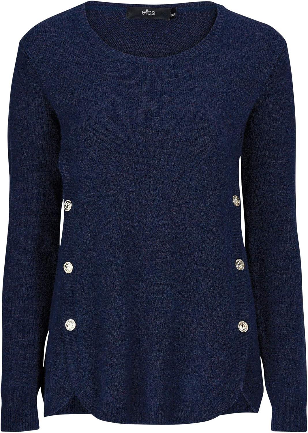 image:imageellos Plus Size Stretch Scoop Neck Curved Hem with Buttons Pullover SweaterDeep Emerald