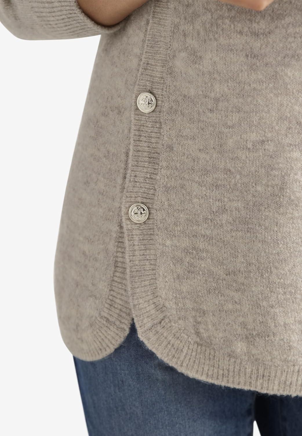 image:imageellos Plus Size Stretch Scoop Neck Curved Hem with Buttons Pullover SweaterMarine Blue