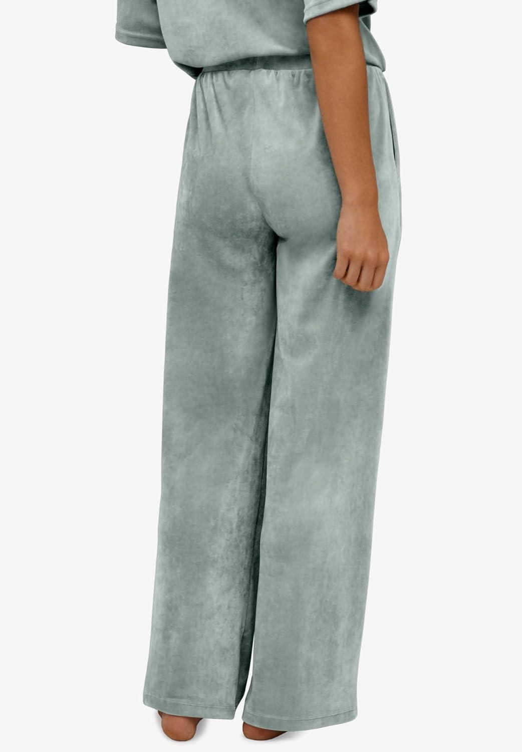 image:imageellos Plus Size Stretch Velour Wide Leg PullOn PantsGrey Spruce