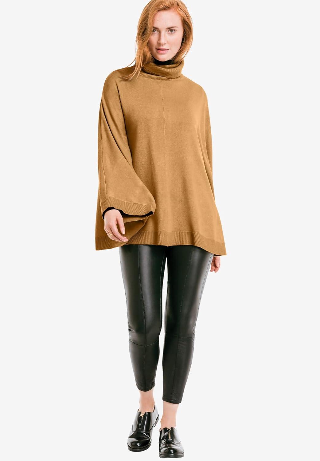 image:imageellos Plus Size Turtleneck Poncho Sweater S1X Classic Camel