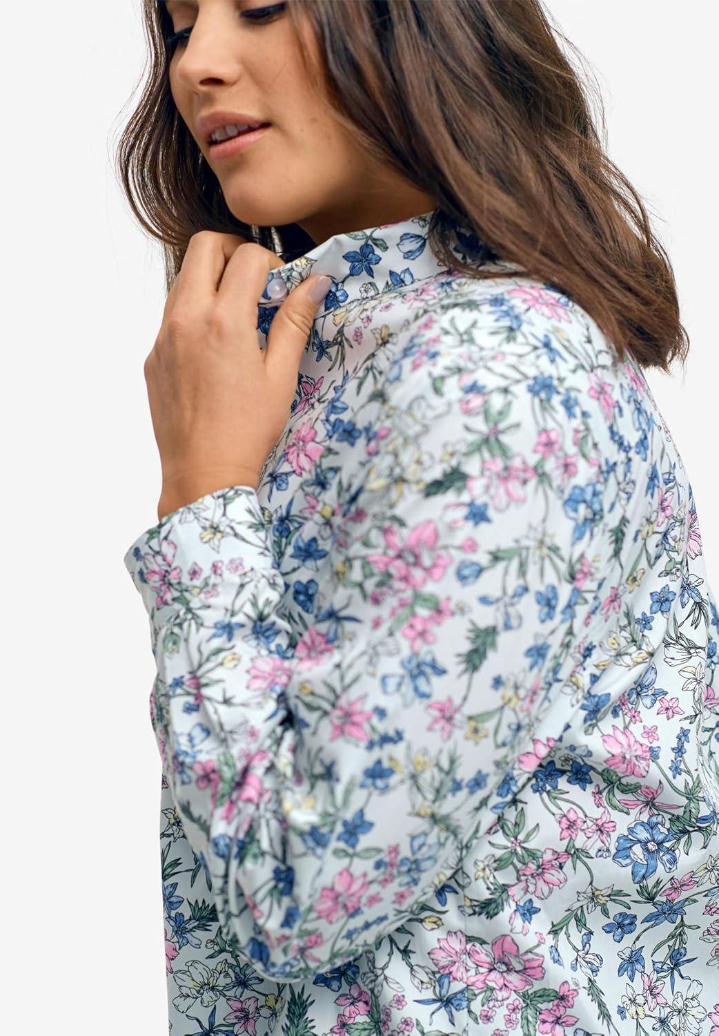 image:imageellos Womens Plus Size Long Sleeve ButtonDown Shirt Oversized Tunic BlouseFrench Blue White Stripe