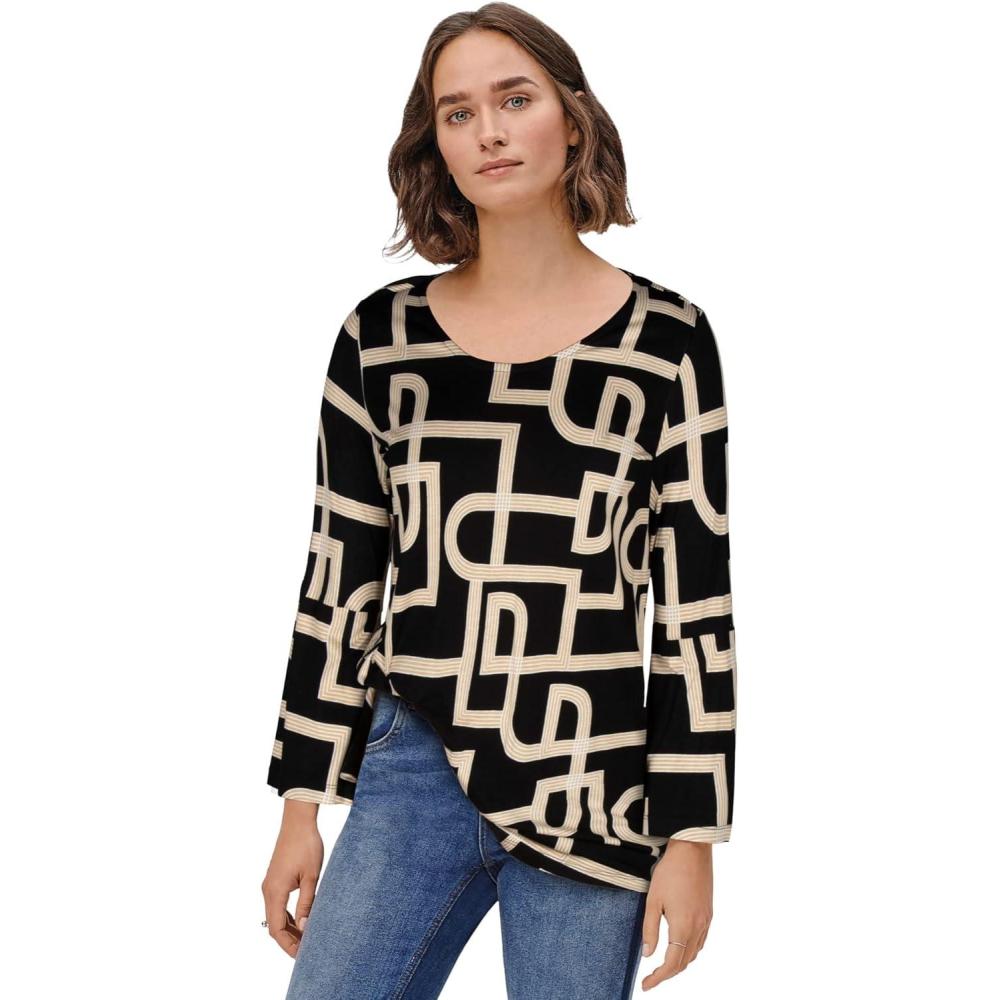 image:imageEllos Plus Size Bell Sleeve ALine Knit TunicBlack White Print