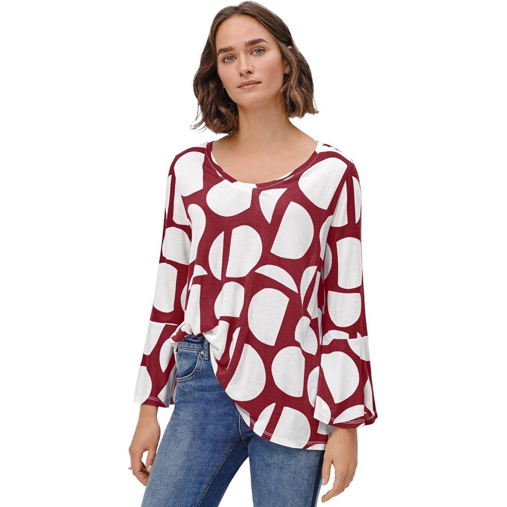 image:imageEllos Plus Size Bell Sleeve ALine Knit TunicMaroon Red Graphic Print