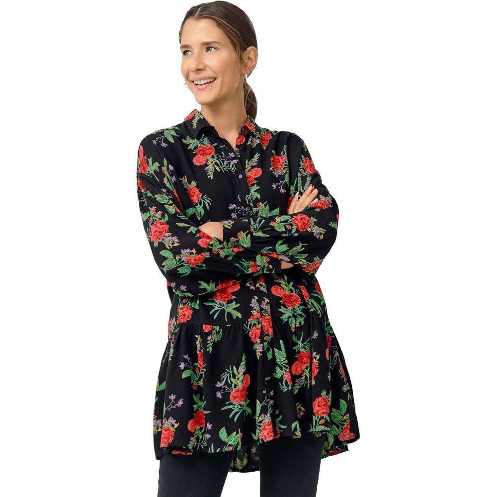 image:imageEllos Plus Size Button Front Peplum TunicBlack Red Floral
