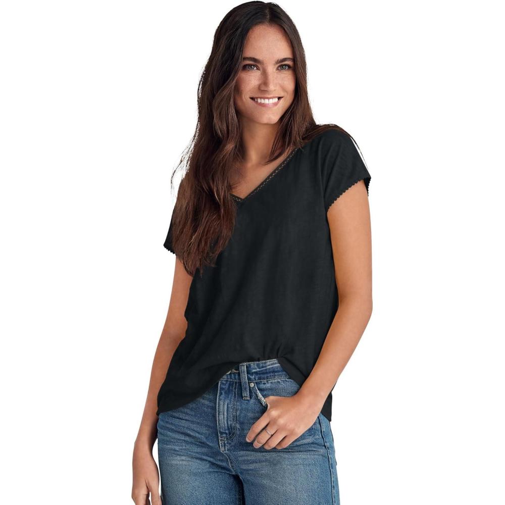 image:imageEllos Plus Size Crochet Trim TeeBlack