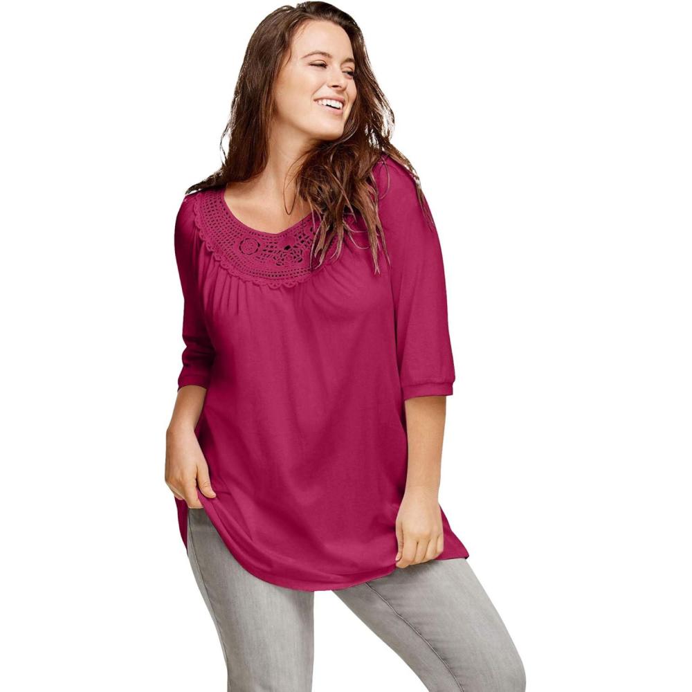 image:imageEllos Plus Size Crochet Trim TunicBerry Red