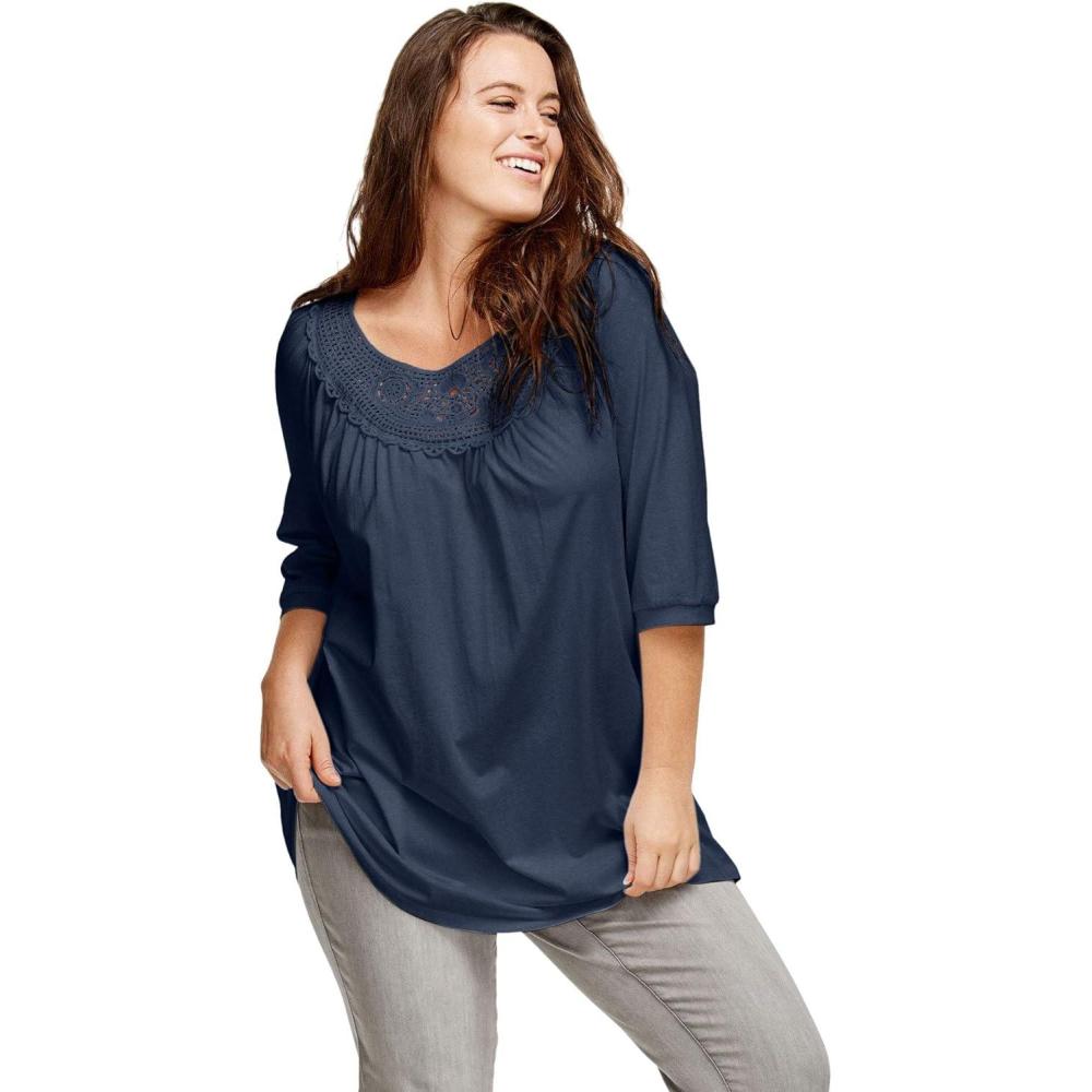 image:imageEllos Plus Size Crochet Trim TunicNavy