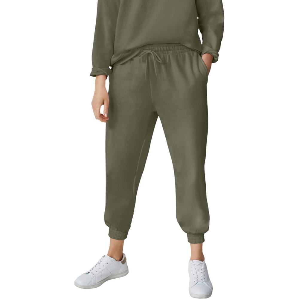 image:imageEllos Plus Size Drawstring Waist Fleece SweatpantsBurnt Olive