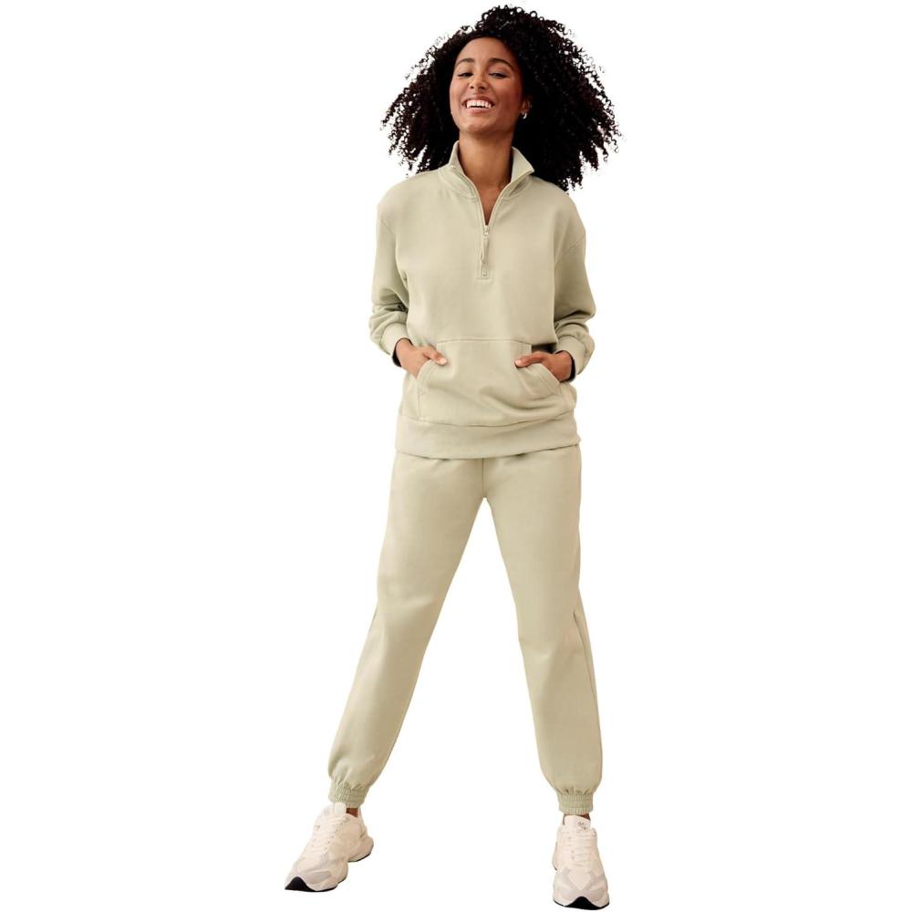 image:imageEllos Plus Size Drawstring Waist Fleece SweatpantsDesert Sage
