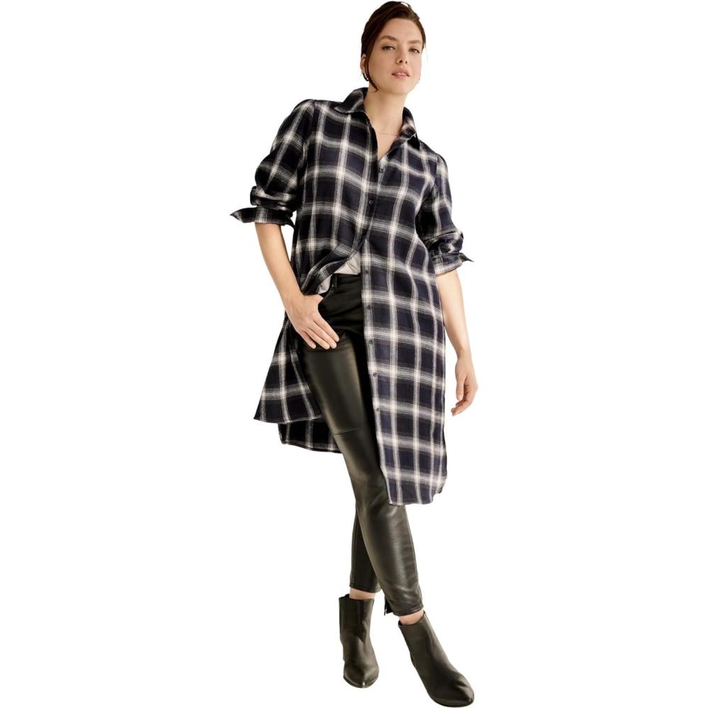 image:imageEllos Plus Size Flannel ButtonFront Mega TunicNavy Plaid