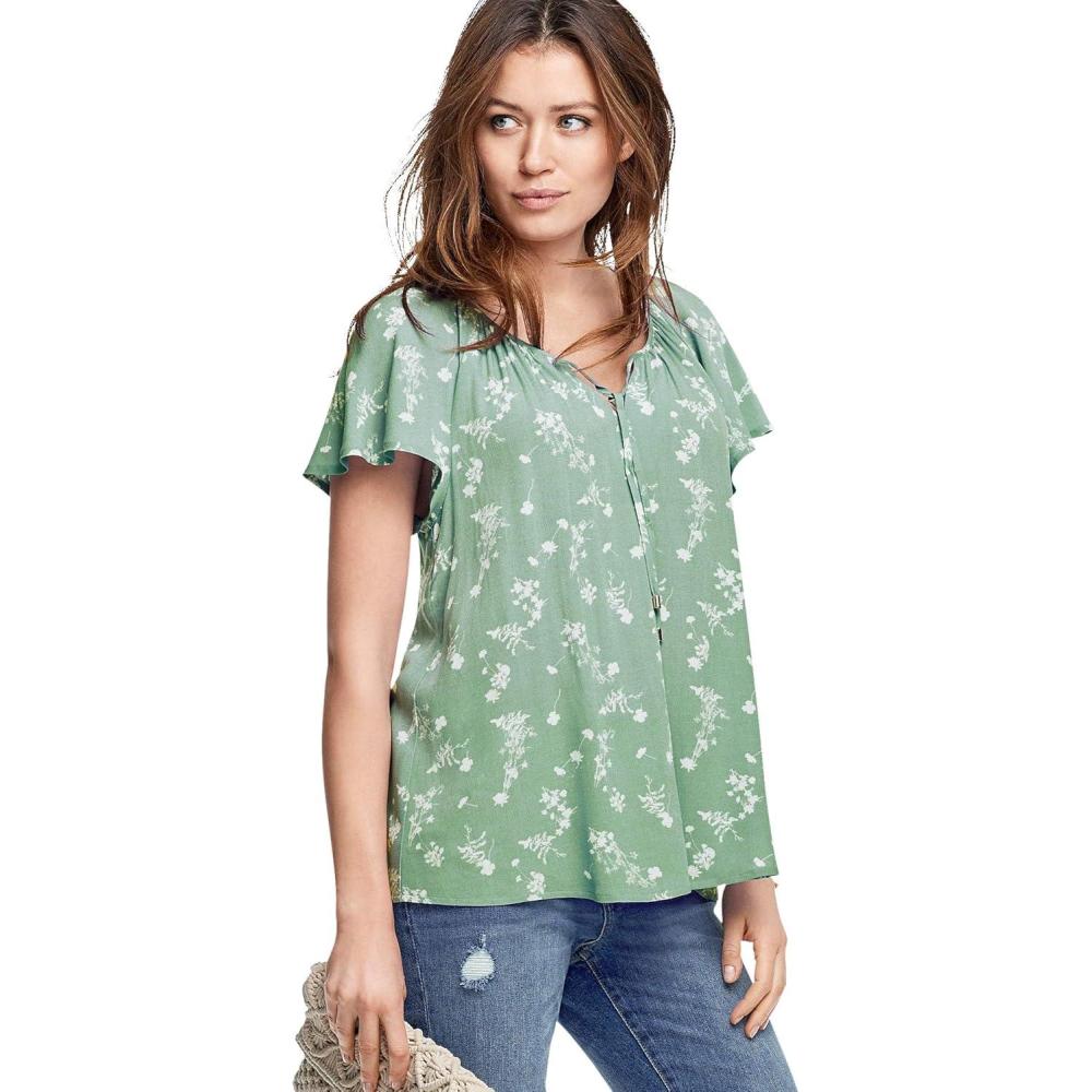 image:imageEllos Plus Size Flutter Sleeve BlouseAntique Jade Floral